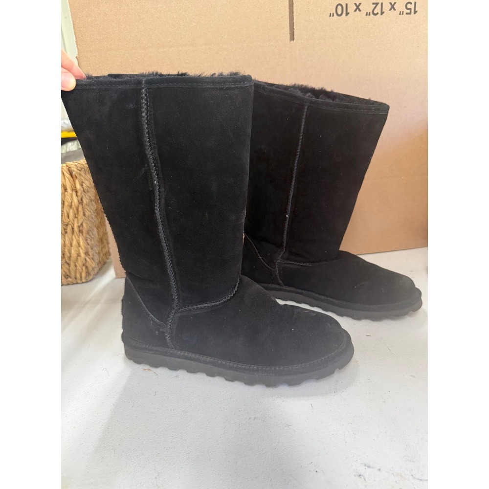 Bearpaw Emma Tall Black Suede Sheepskin Fur Lined Winter Boots Womens 11